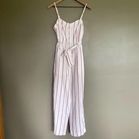 Rails Harper‎ Jumpsuit Size XS White Red Reef Stripe Belted Tie-Waist Lyocell - Picture 3 of 16